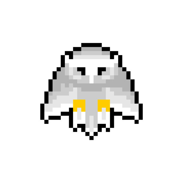 白色猫头鹰像素艺术。8位鹰翼。pixelatedl矢量插图图片下载