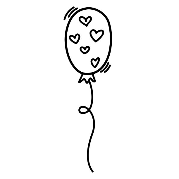 生日气球。卷筒纸印刷用线形艺术符号及其应用。矢量插图在涂鸦风格手绘孤立的白色背景。图片下载