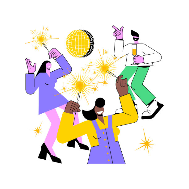新年晚会孤立卡通矢量插图。图片下载