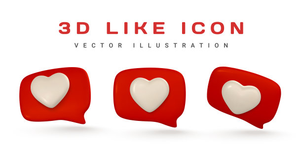 3d Like消息通知图标。可爱的最小言语泡泡与心。矢量图图片下载