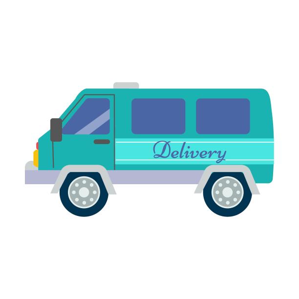 邮件送车。快递服务对象说明。白色背景上孤立的卡通人物快递员图片下载