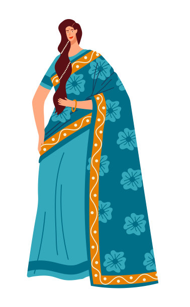 民族文化，多民族的人，印度纱丽，印度土著妇女，设计卡通矢量插画，隔离在白色。图片下载