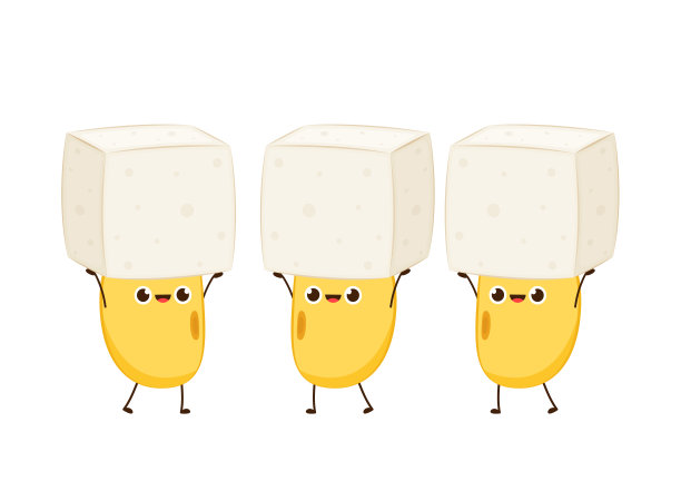 大豆向量。大豆字符设计。白豆腐矢量。豆腐卡通风格孤立在白色背景上。素食营养，饮食健康。图片下载