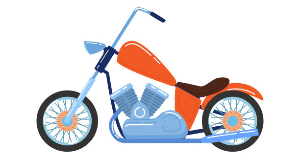 摩托车，公路赛车，高速骑行，复古设计，经典摩托车，卡通矢量插画，白色隔离。图片下载