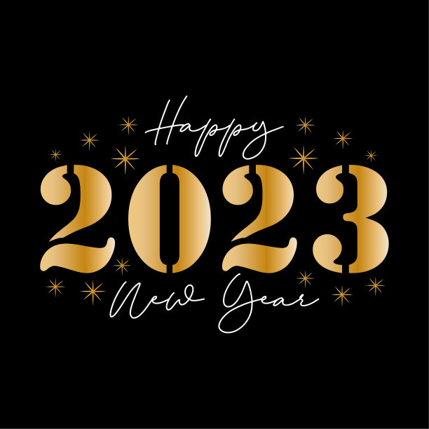 2023年新年快乐-现代贺卡金色文字孤立在黑色背景。图片下载