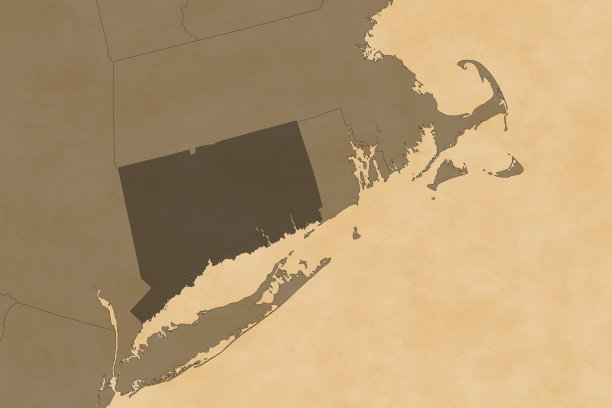 美国地图系列，康涅狄格州，旧纸，带边界图片下载