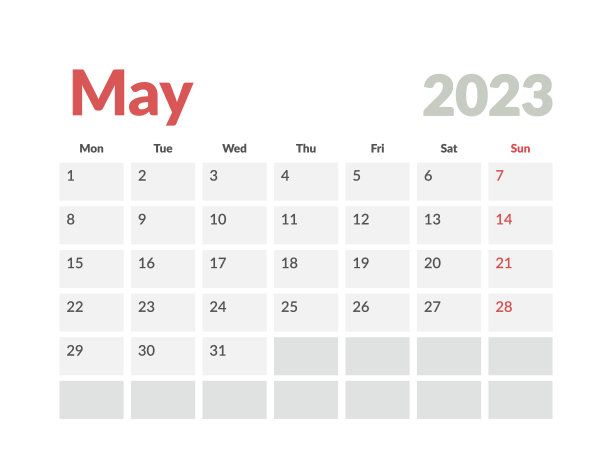 日历模板简化，每周星期一开始图片下载