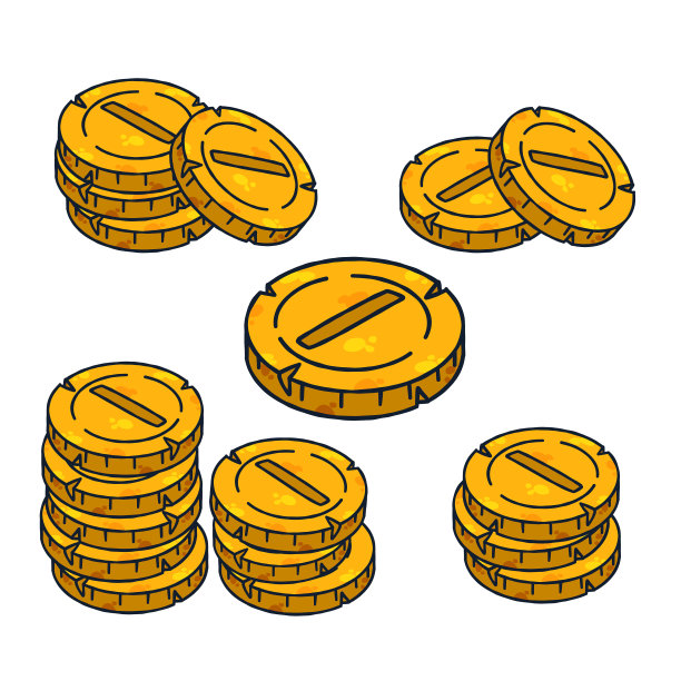成堆的金币。勾勒卡通形象的金钱和财富。收入和财富的概念。图片下载