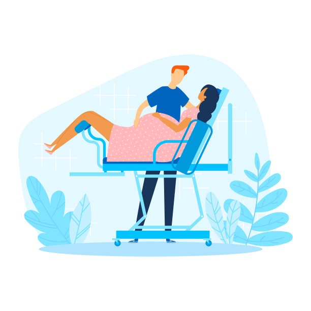 孕妇在床上，夫妻在医院，矢量插画。妇科卡通健康，怀孕图片下载