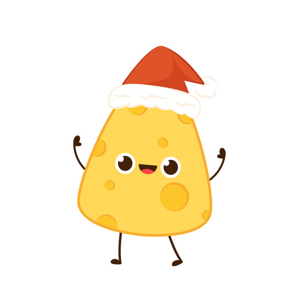 奶酪人物设计。白色背景的奶酪。圣诞帽矢量。图片下载