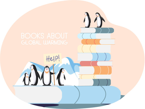 浮冰上的企鹅群需要帮助，全球变暖的概念，北极气候变化图片下载