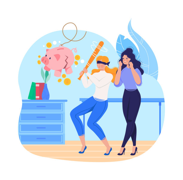 锤子砸小猪储蓄罐，金融危机，储蓄财富，财政缺口，孤立的白色，设计，平面风格矢量插画。图片下载