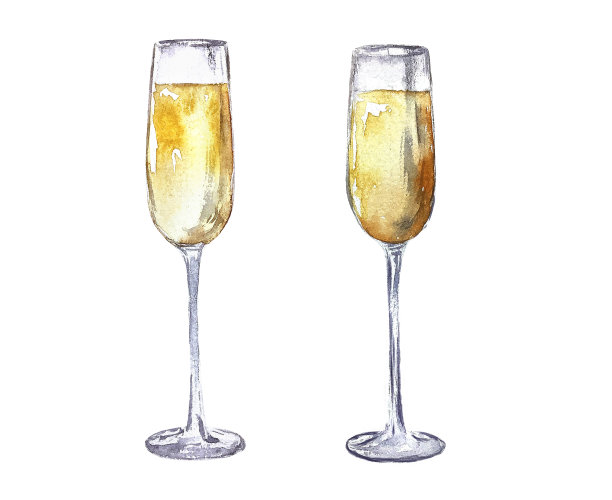 香槟杯两个水彩插画庆祝圣诞节图片下载