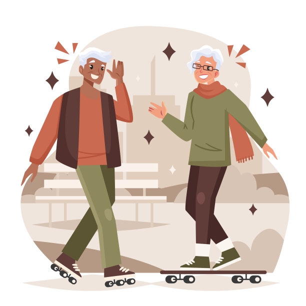 手绘的老人玩得很开心图片下载