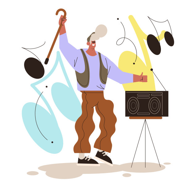 手绘老人玩得很开心图片下载