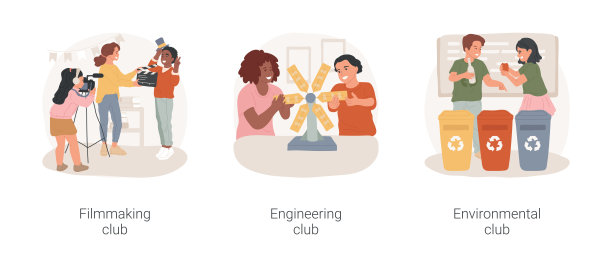 社团选修课活动和孤立的卡通矢量插图集。图片下载