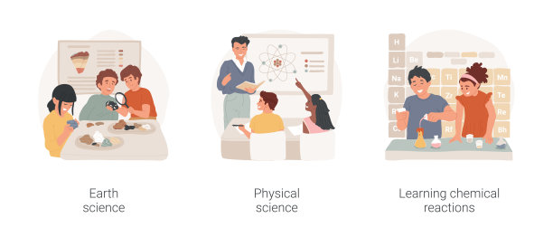 科学中学课程孤立卡通矢量插图集。图片下载