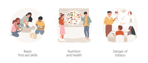 教学健康生活方式孤立卡通矢量插图集。图片下载