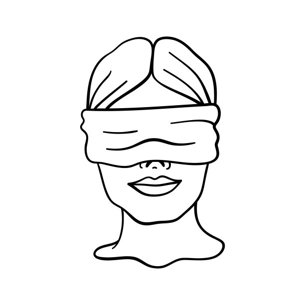 孤立矢量插图的妇女与围巾在她的眼睛。可爱的细线图标的设计，封面等。图片下载