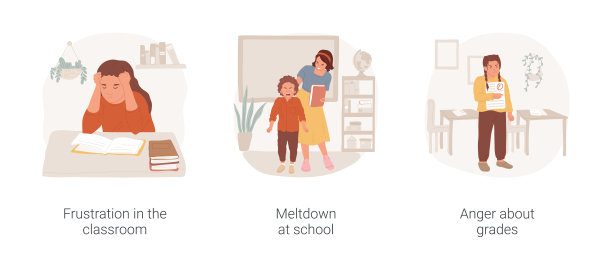 情绪控制在学校孤立的卡通矢量插图集。图片下载