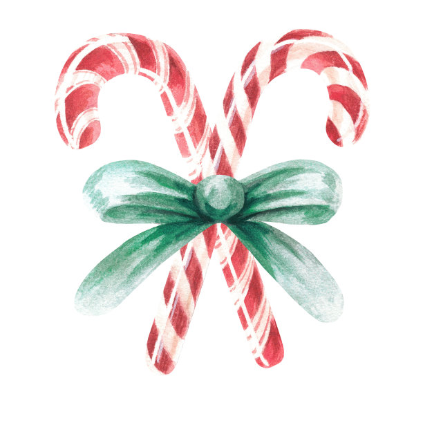 红色的棒棒糖配上绿色的蝴蝶结。水彩插图。隔离图片下载
