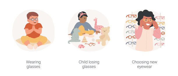 儿童近视孤立卡通矢量插图集。图片下载