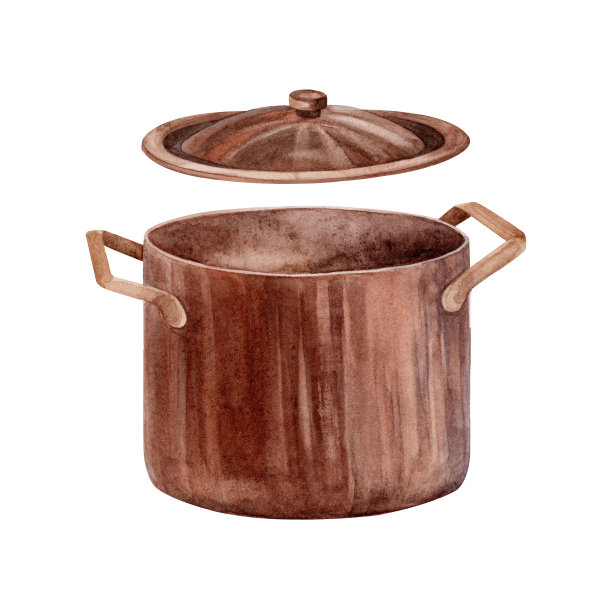 盖碗水彩。隔离。剪贴画插图。设计的菜单，烹饪博客，包装，纺织品，网页设计，网站，贴纸，邀请，图案，标志。手工绘制。图片下载