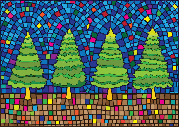松树摩西彩色玻璃插图矢量图图片下载