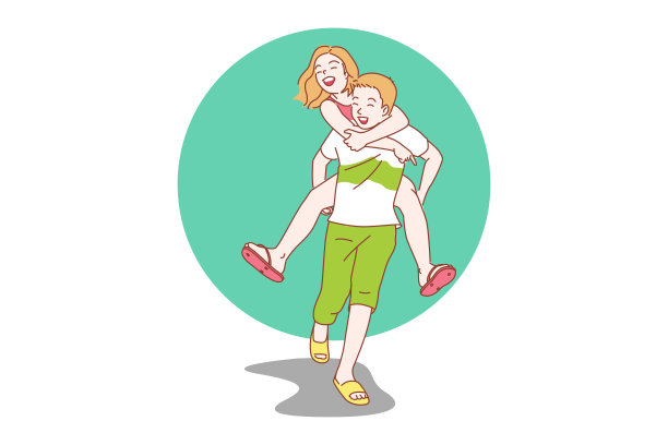 姐姐骑在哥哥的背上。图片下载