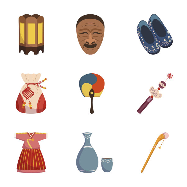 手绘韩国传统元素套装图片下载