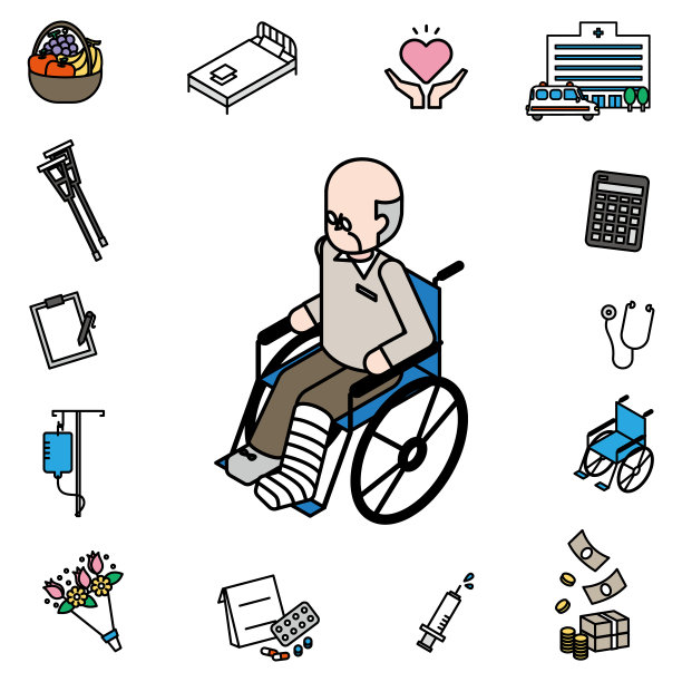 等距插画的老人在轮椅上，断腿图片下载