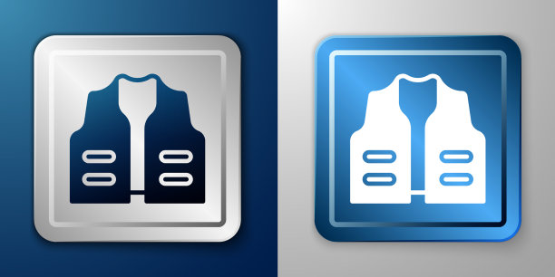 白色的钓鱼夹克图标孤立在蓝色和图片下载