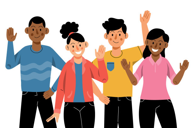 手绘平面图案的人招手图片下载