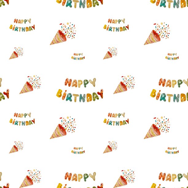 生日快乐，可爱的彩色图案一个水彩画图片下载