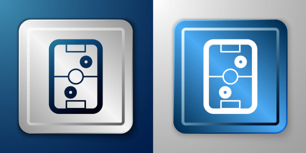 白色的空气曲棍球表图标孤立在蓝色和图片下载