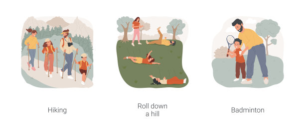 保持活跃的户外孤立卡通矢量插图集。图片下载