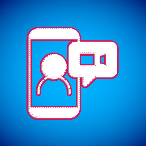 白色视频聊天会议图标隔离在蓝色上图片下载