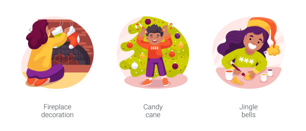 圣诞装饰孤立卡通矢量插图套装图片下载