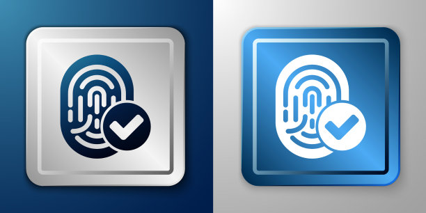 白色指纹图标隔离在蓝色和灰色上图片下载