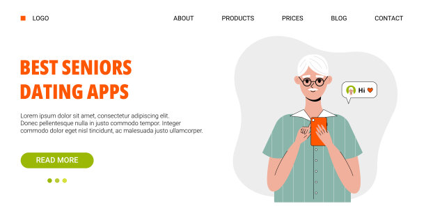 老人使用手机。一个上了年纪的男人在用约会软件，社交媒体。为年长的人在网上交流。登陆页面模板，网页横幅。可爱的矢量插画在平面风格。图片下载