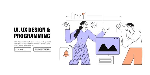 设计团队概念横幅，网页登陆页，广告。从事ui用户体验设计或移动应用的设计师。工作室或机构原型或编写网页或移动应用程序。Cms开发。图片下载
