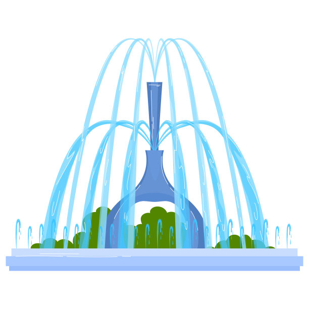 喷泉，水装饰，孤立在白色矢量插画上。户外公园物体与液体滴和飞溅。卡通园林建筑图片下载