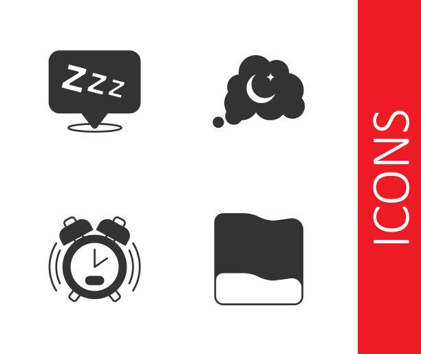 设枕头睡意闹钟和梦想图标图片下载