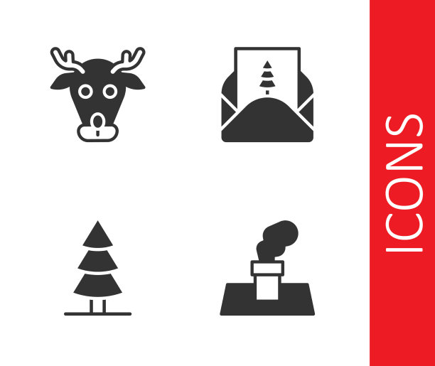 设置圣诞烟囱驯鹿树和信封图片下载