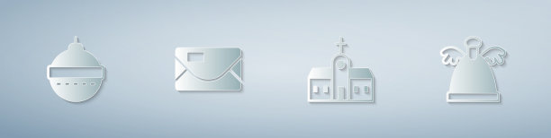 设置圣诞球信封教堂建筑和图片下载