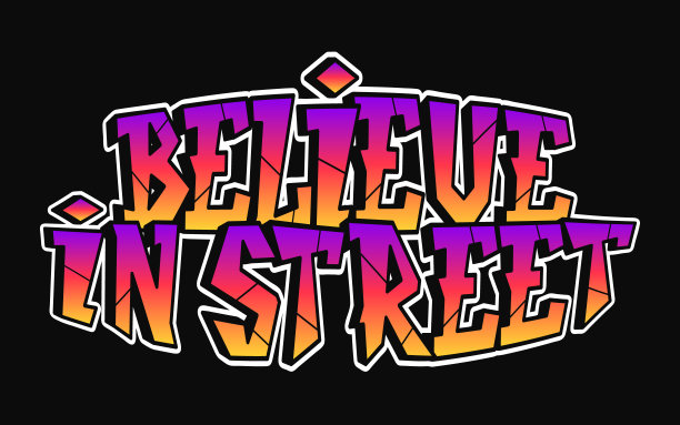 相信街头文字涂鸦风格的字母。矢量手绘涂鸦卡通标志插画。搞笑酷相信街头字母，时尚，涂鸦风格的印刷t恤，海报的概念图片下载