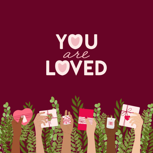 情人节的方形贺卡上有蜡烛、手、礼品盒和文字祝福。情人节快乐海报，请柬。零浪费的环保礼物。手绘矢量插图。图片下载