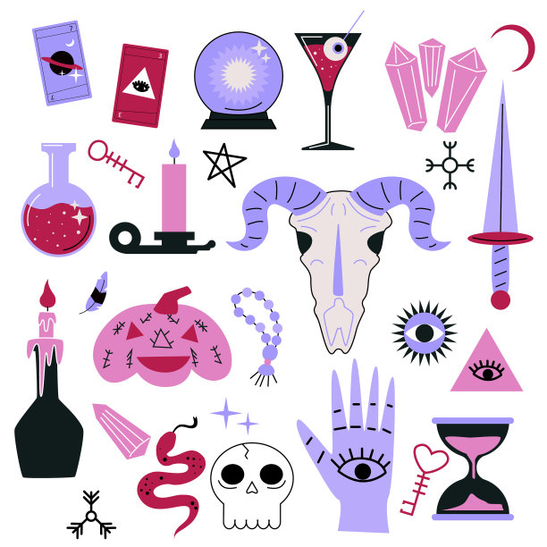 手绘神秘主义元素集图片下载
