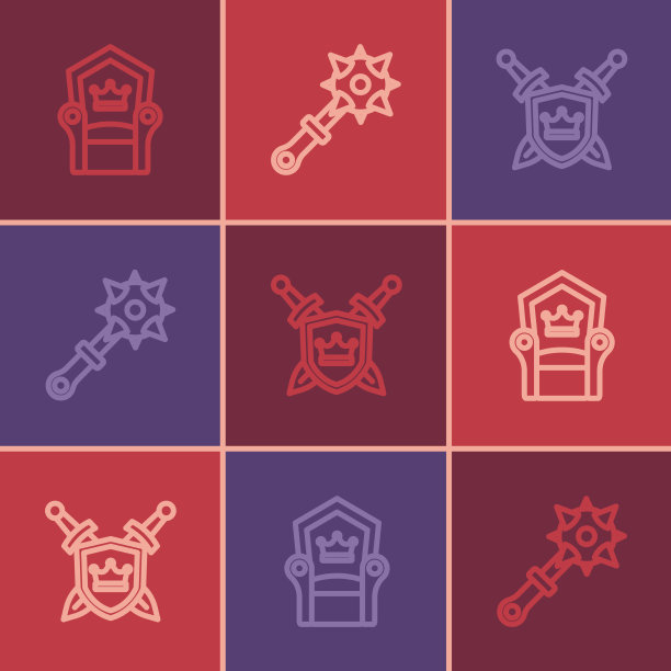 设置线中世纪王座盾牌与剑和图片下载