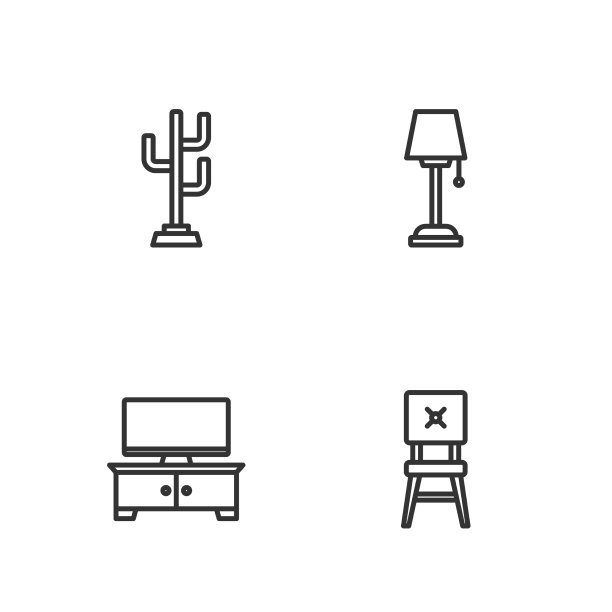 设置线椅、电视、台架、外套和地板图片下载